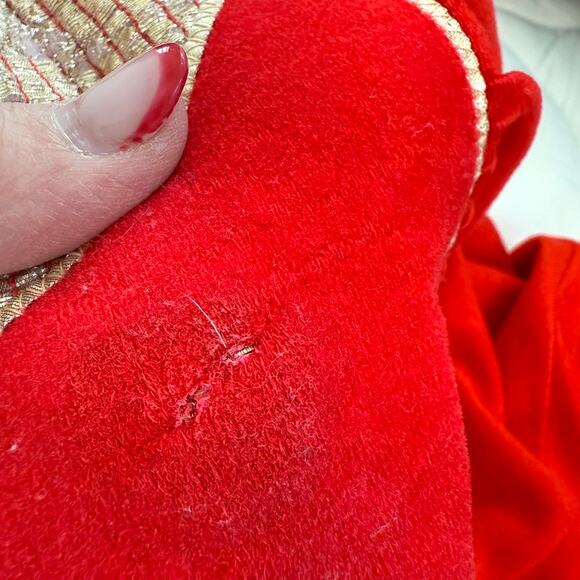 TIFFANY Loungewear Maxi Robe Red Gold Embroidered Collar Half Zip Vintage 70s M - Picture 5 of 5